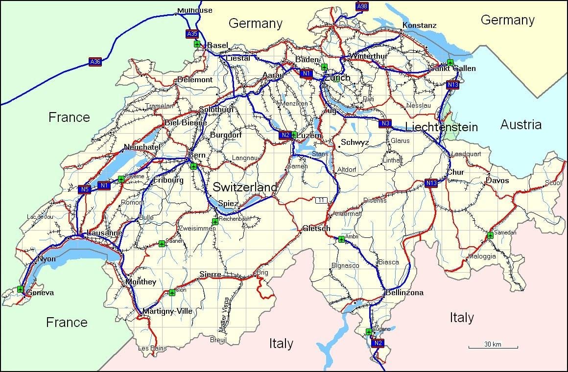 karta Švicarske planine