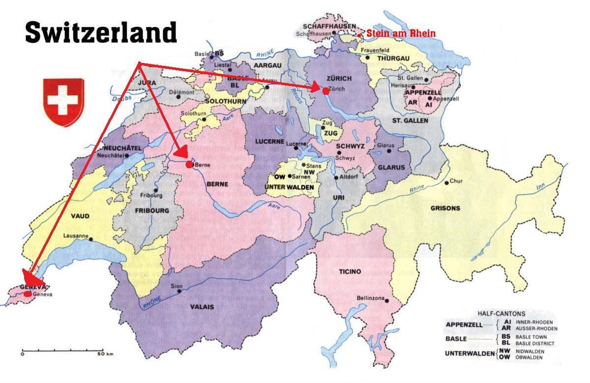 Ženeva-Švicarska karta Europe