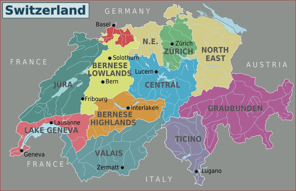 karta plan grada Zürich, Švicarska