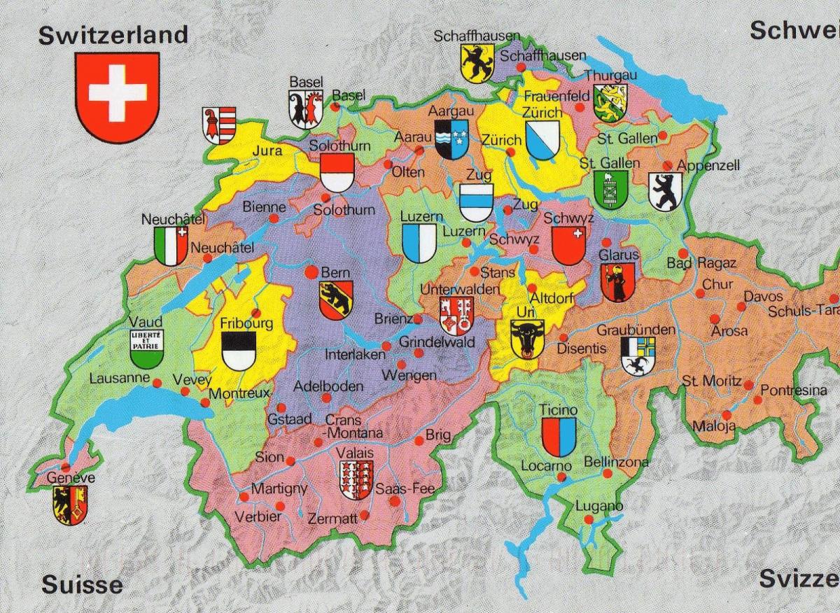 karta turistička karta Zürich, Švicarska